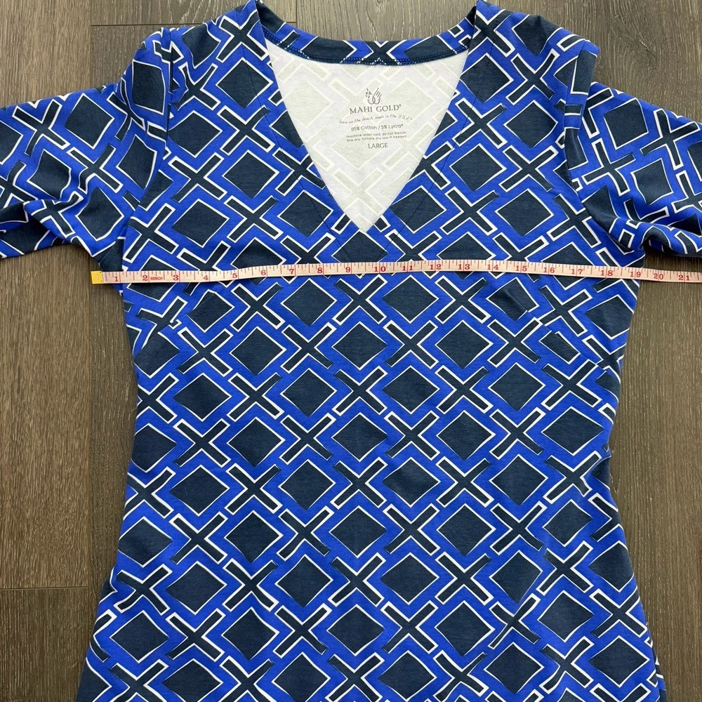 MAHI GOLD Womens Blue 3/4 Sleeve V-Neck Dress Large Preppy  Office Travel Resort - Picture 6 of 9